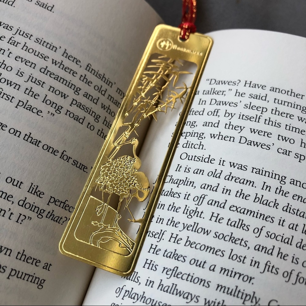 Golden Bookmark ~ Bamboo & Crane ~ NWT
